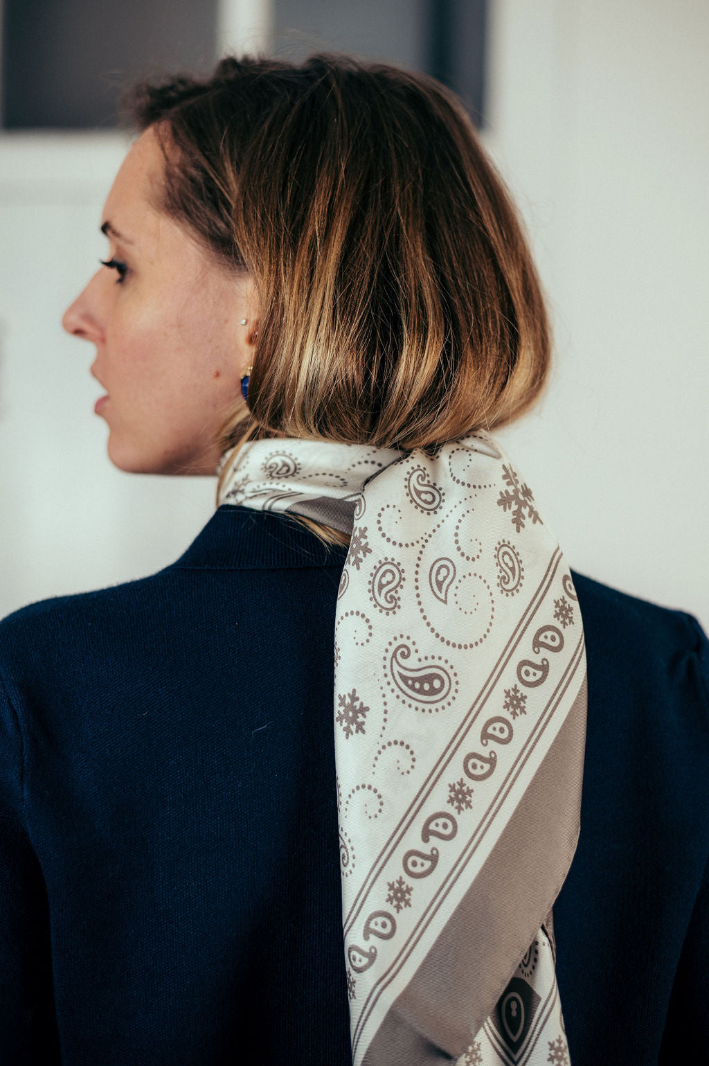 Bandana Flocon Taupe Silk