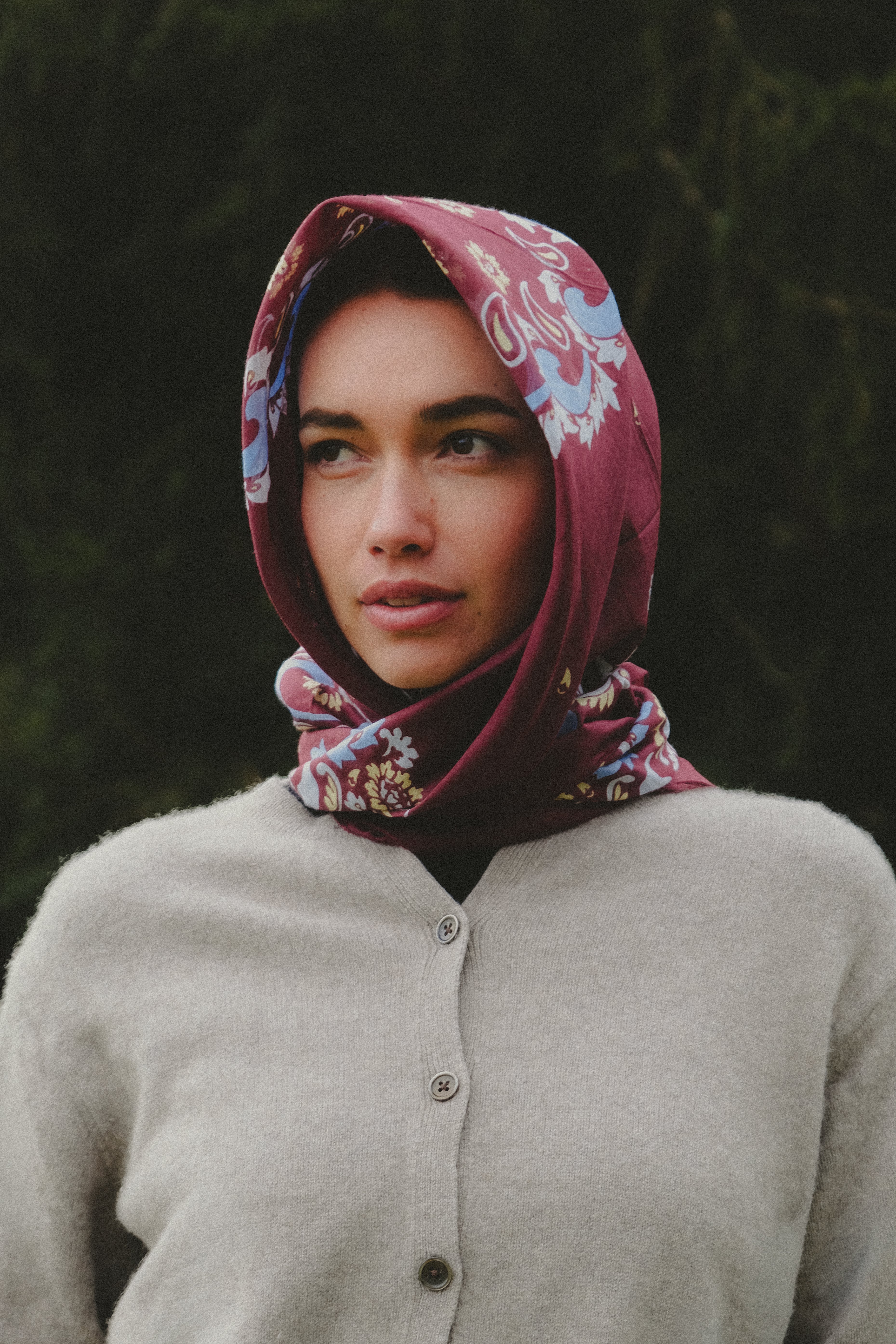 Bandana Flowers Burgundy cotton