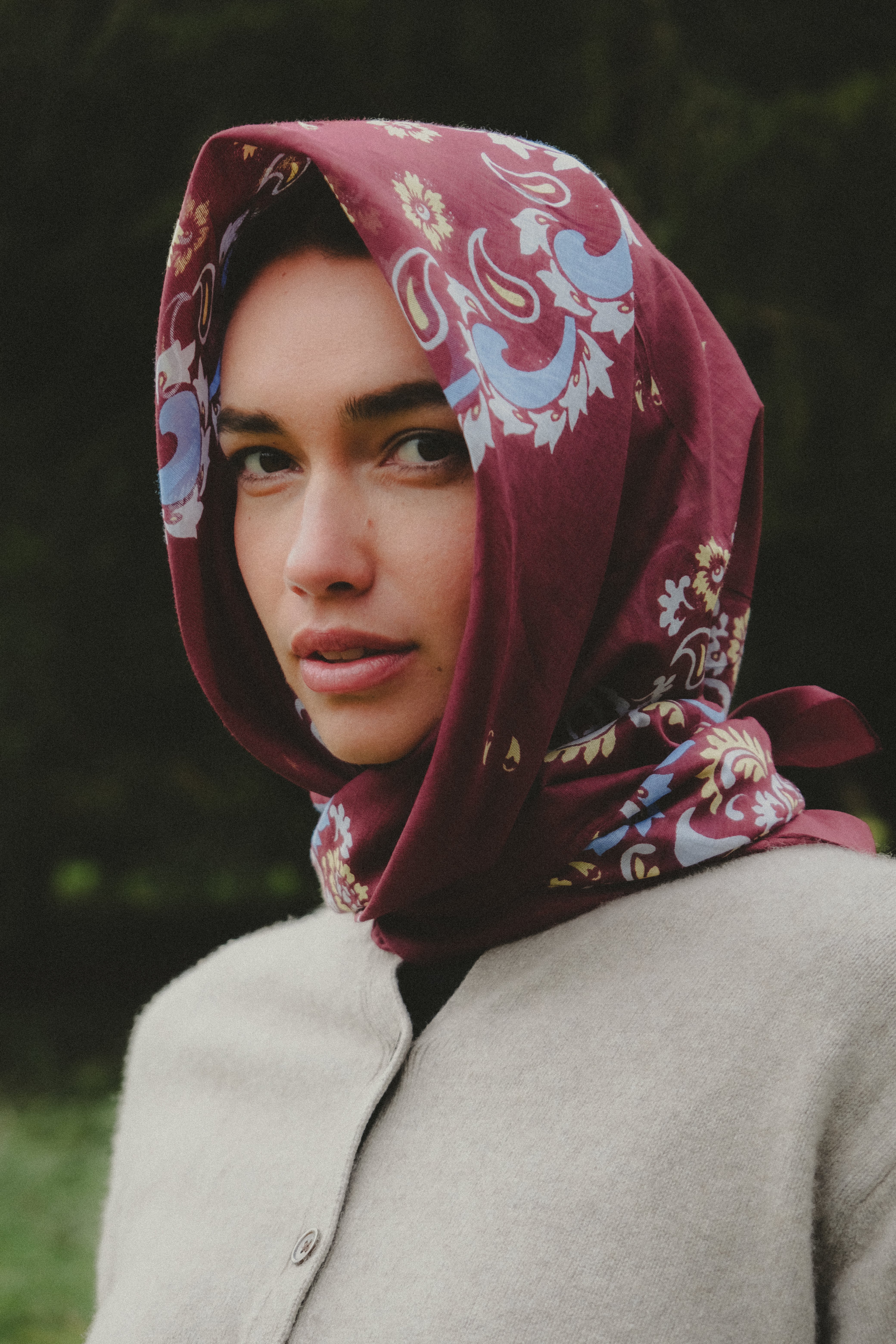 Bandana Flowers Burgundy cotton