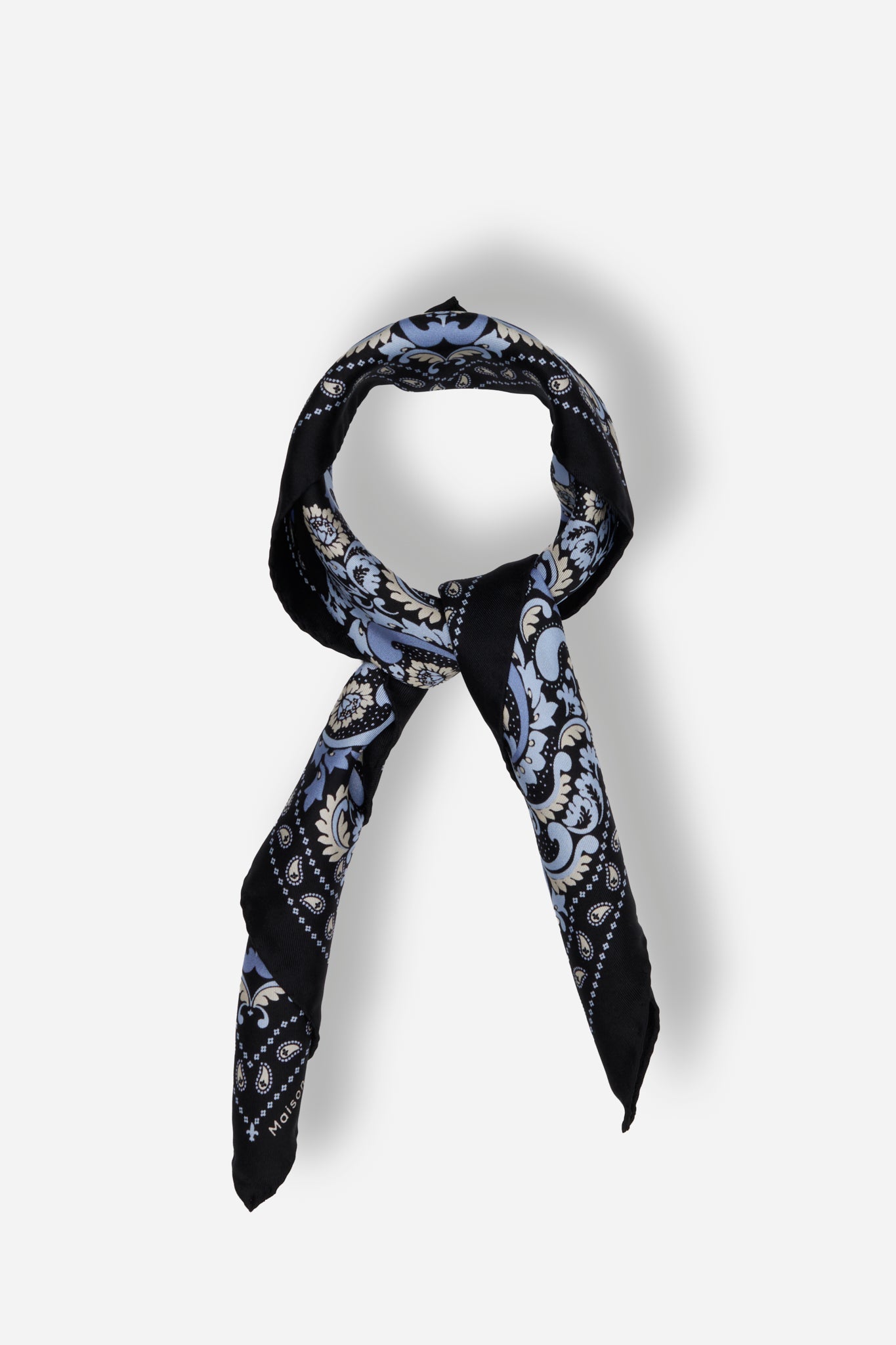 Small Bandana Flowers Black Silk