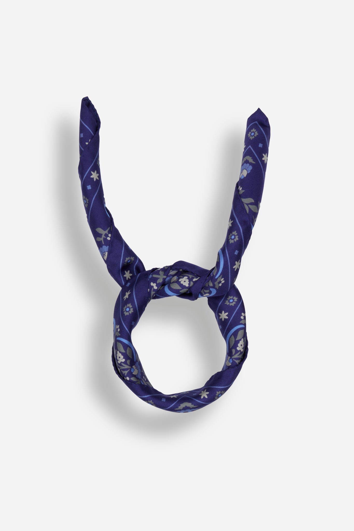 Small Scarf Secret Garden Dark Navy Silk